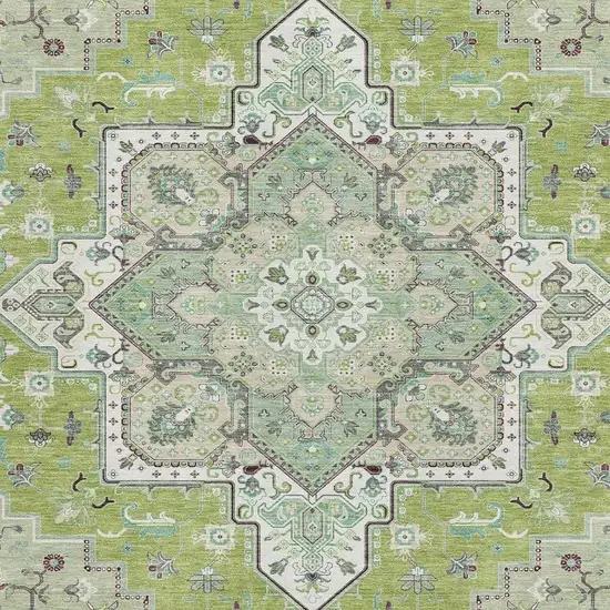 Green Ivory And Gray Oriental Washable Area Rug With UV Protection Photo 3