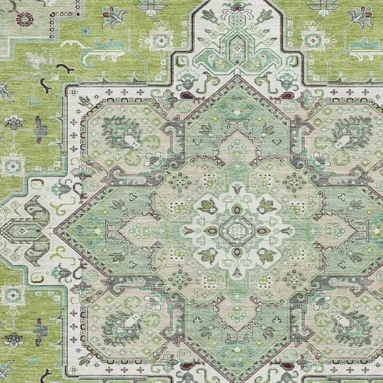 Green Ivory And Gray Oriental Washable Area Rug With UV Protection Photo 2