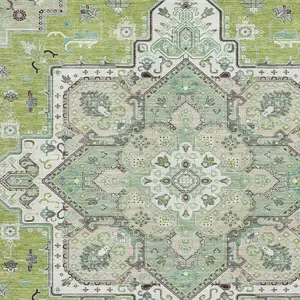 Photo of Green Ivory And Gray Oriental Washable Area Rug With UV Protection