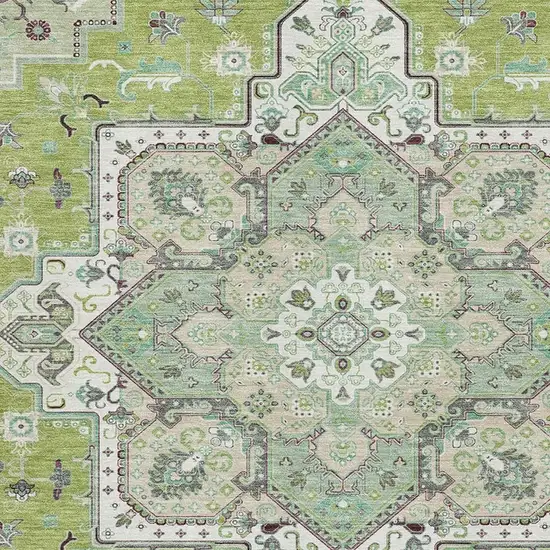 Green Ivory And Gray Oriental Washable Area Rug With UV Protection Photo 2