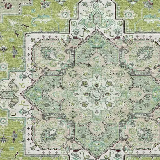 Green Ivory And Gray Oriental Washable Area Rug With UV Protection Photo 2
