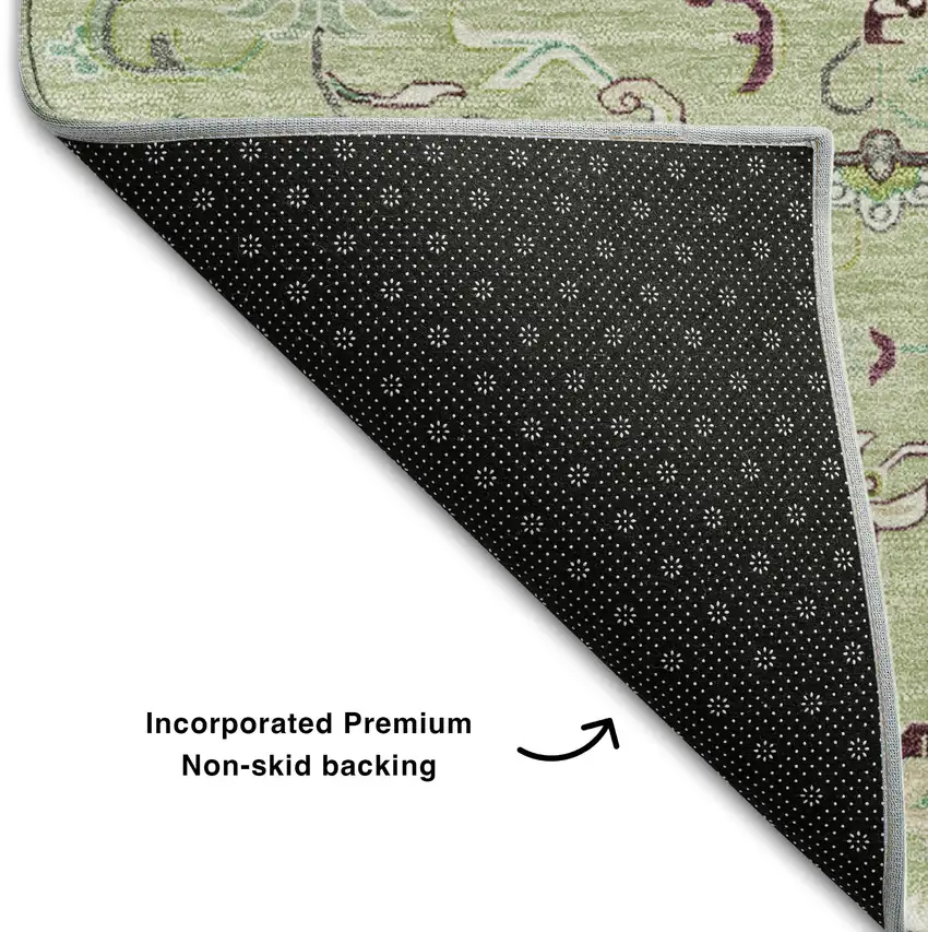Green Ivory And Gray Oriental Washable Area Rug With UV Protection Photo 6