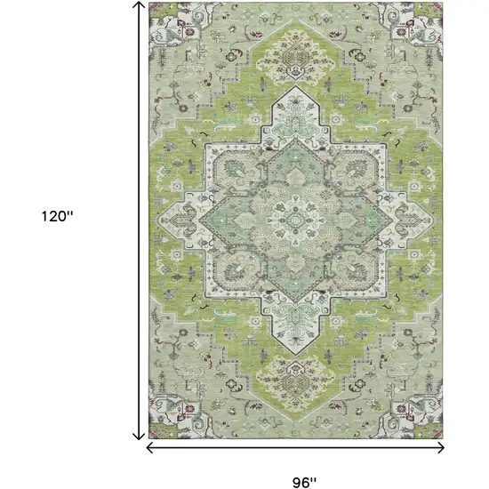 Green Ivory And Gray Oriental Washable Area Rug With UV Protection Photo 8