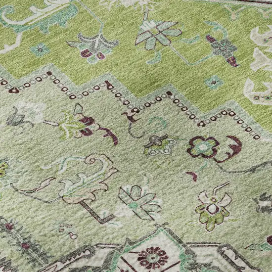 Green Ivory And Gray Oriental Washable Area Rug With UV Protection Photo 9