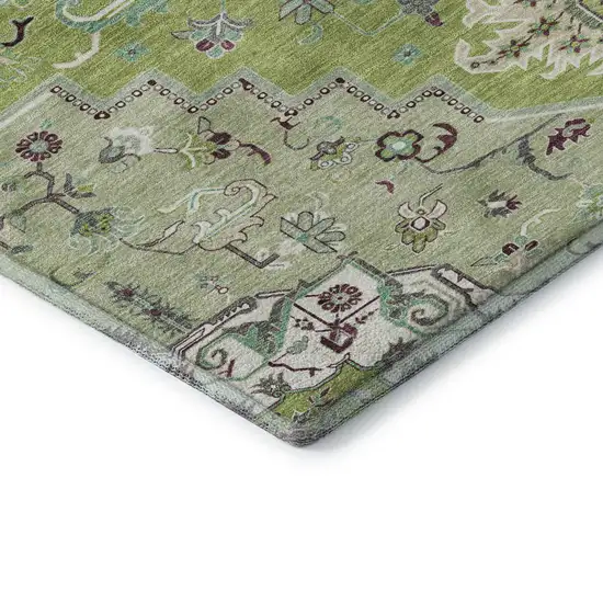 Green Ivory And Gray Oriental Washable Area Rug With UV Protection Photo 7