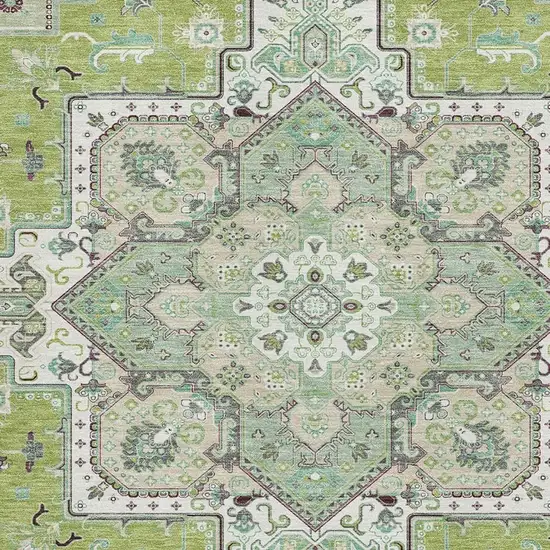 Green Ivory And Gray Oriental Washable Area Rug With UV Protection Photo 2