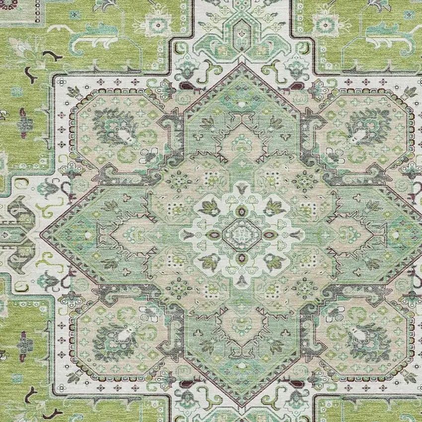 Green Ivory And Gray Oriental Washable Area Rug With UV Protection Photo 2
