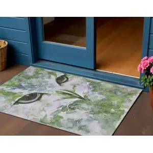 Photo of Green Ivory And Gray Owl Washable Indoor Outdoor Area Rug