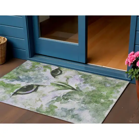 Green Ivory And Gray Owl Washable Indoor Outdoor Area Rug Photo 1