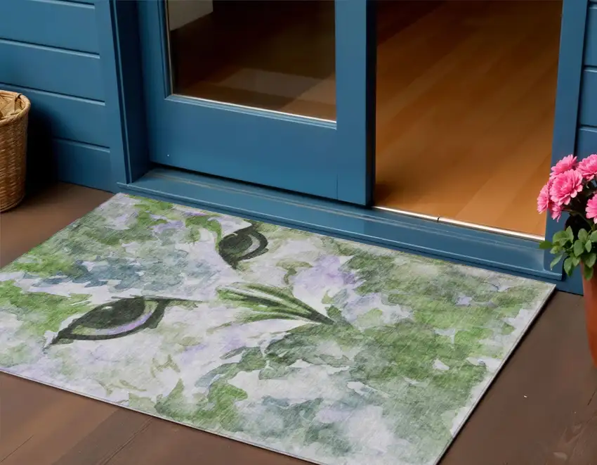 Green Ivory And Gray Owl Washable Indoor Outdoor Area Rug Photo 1