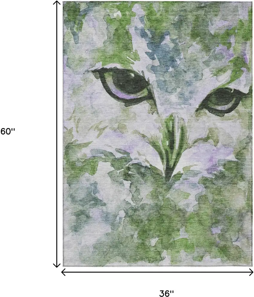Green Ivory And Gray Owl Washable Indoor Outdoor Area Rug Photo 3