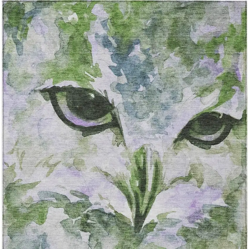 Green Ivory And Gray Owl Washable Indoor Outdoor Area Rug Photo 4