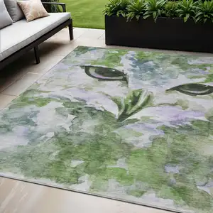 Photo of Green Ivory And Gray Owl Washable Indoor Outdoor Area Rug