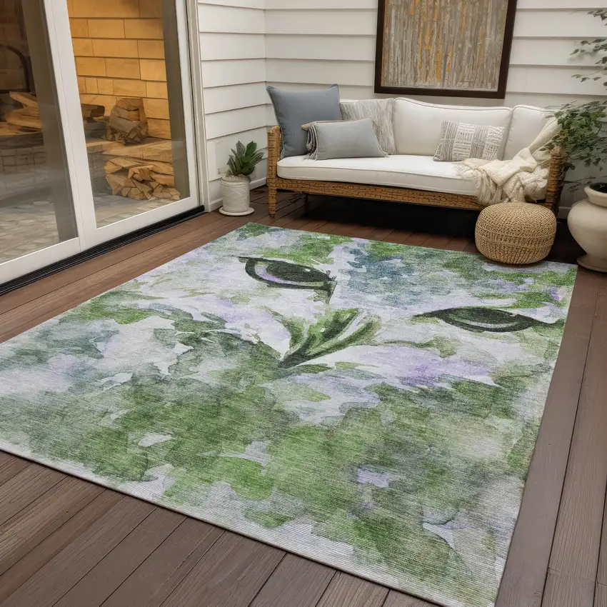 Green Ivory And Gray Owl Washable Indoor Outdoor Area Rug Photo 9