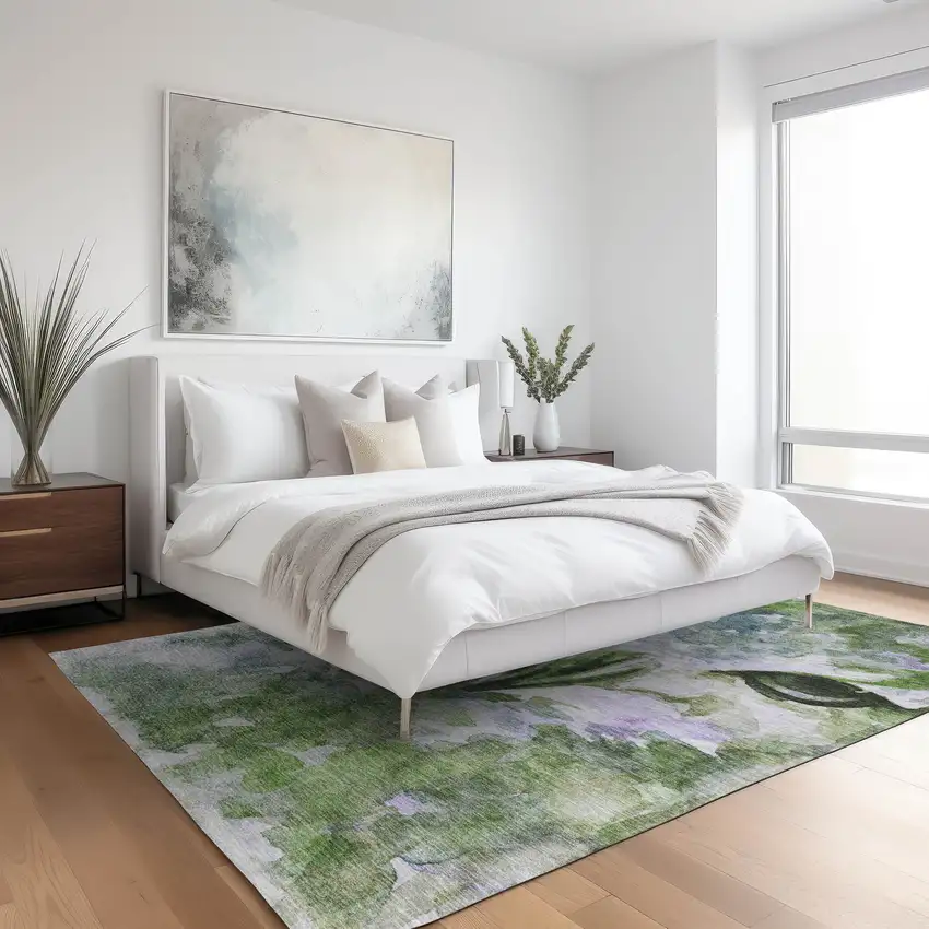 Green Ivory And Gray Owl Washable Indoor Outdoor Area Rug Photo 9