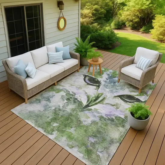 Green Ivory And Gray Owl Washable Indoor Outdoor Area Rug Photo 7