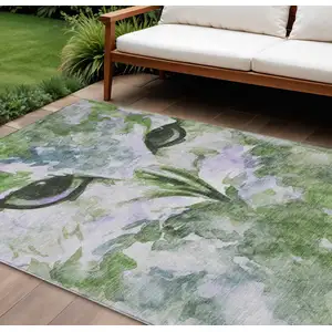 Photo of Green Ivory And Gray Owl Washable Indoor Outdoor Area Rug