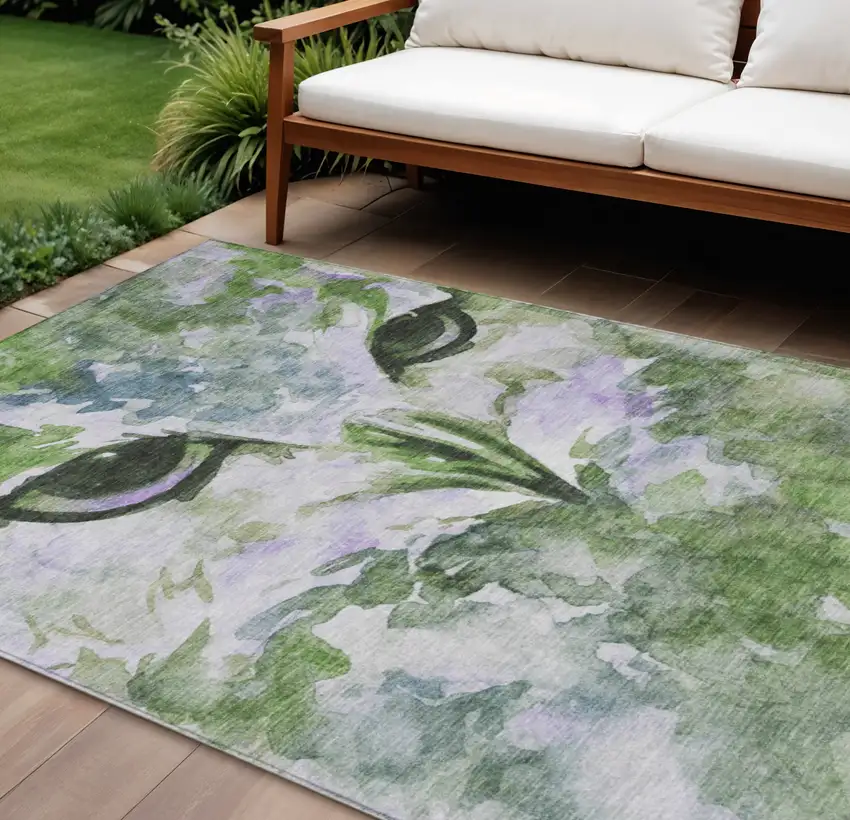 Green Ivory And Gray Owl Washable Indoor Outdoor Area Rug Photo 1