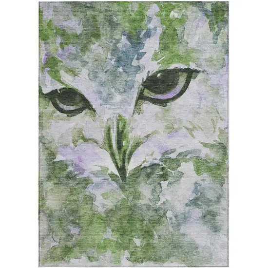 Green Ivory And Gray Owl Washable Indoor Outdoor Area Rug Photo 5