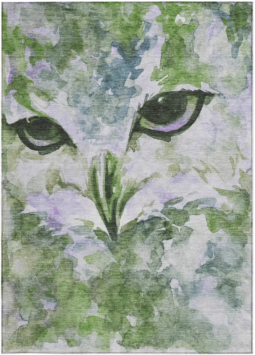 Green Ivory And Gray Owl Washable Indoor Outdoor Area Rug Photo 5