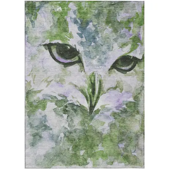 Green Ivory And Gray Owl Washable Indoor Outdoor Area Rug Photo 2