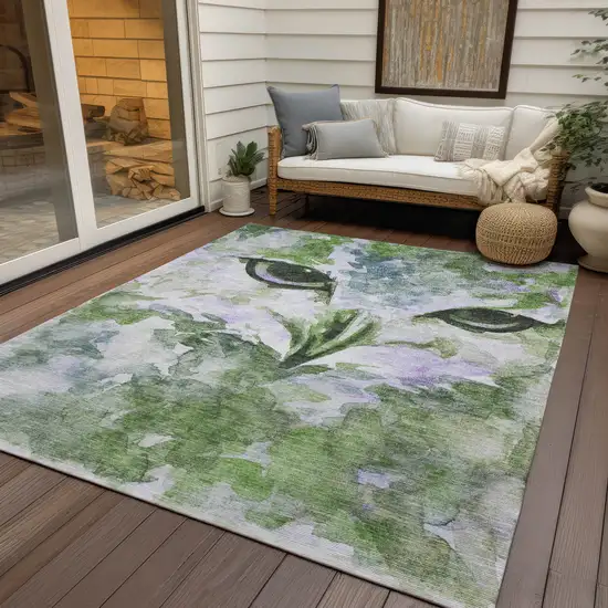 Green Ivory And Gray Owl Washable Indoor Outdoor Area Rug Photo 9