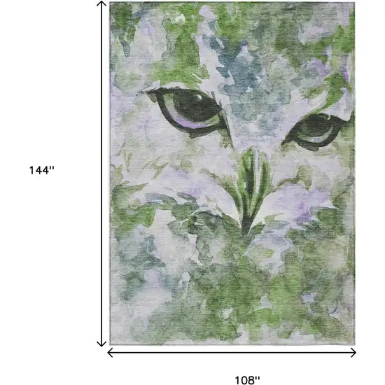 Green Ivory And Gray Owl Washable Indoor Outdoor Area Rug Photo 3