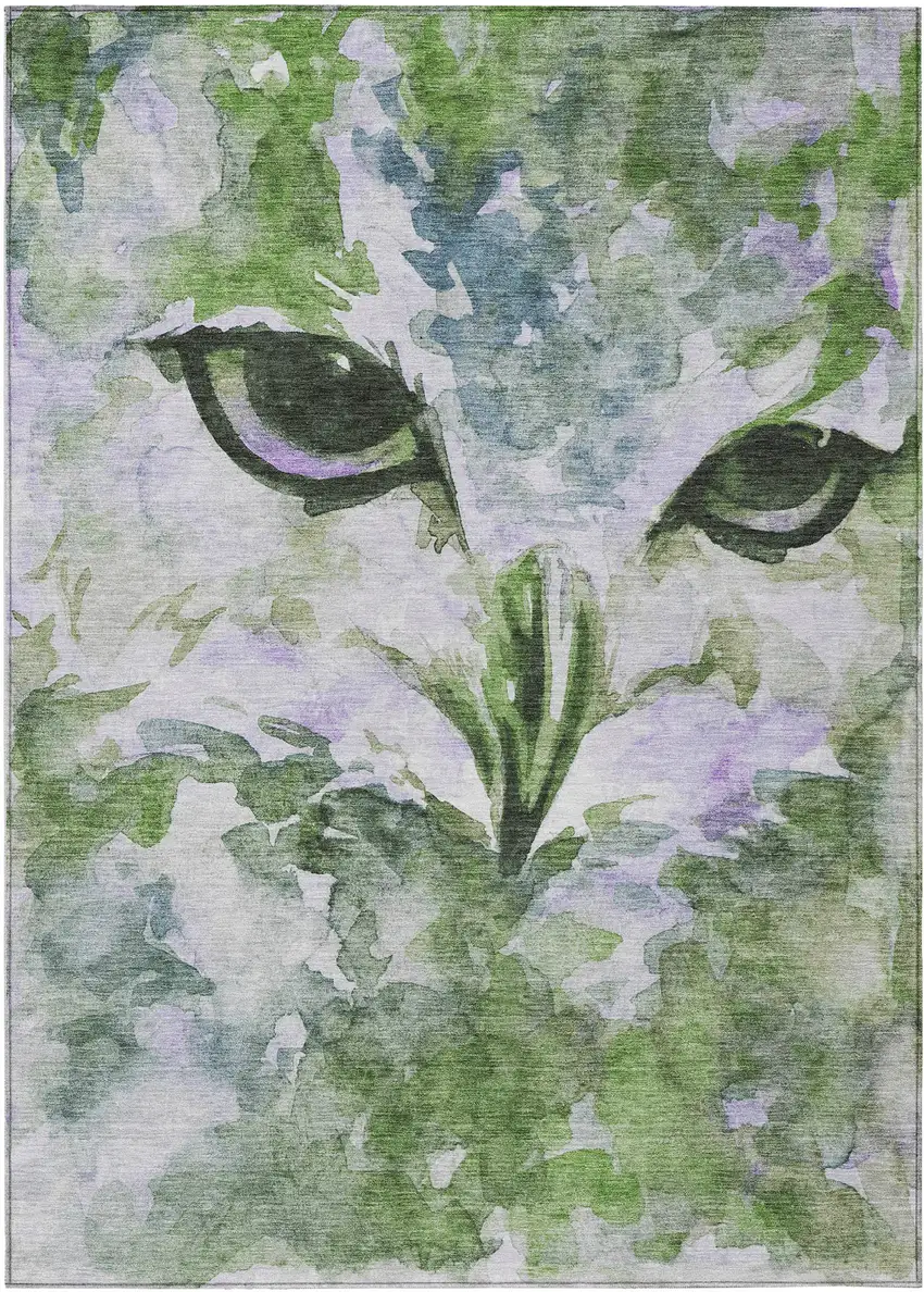 Green Ivory And Gray Owl Washable Indoor Outdoor Area Rug Photo 2