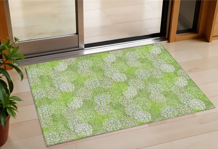 Green Ivory And Gray Polka Dot Washable Indoor Outdoor Area Rug Photo 1