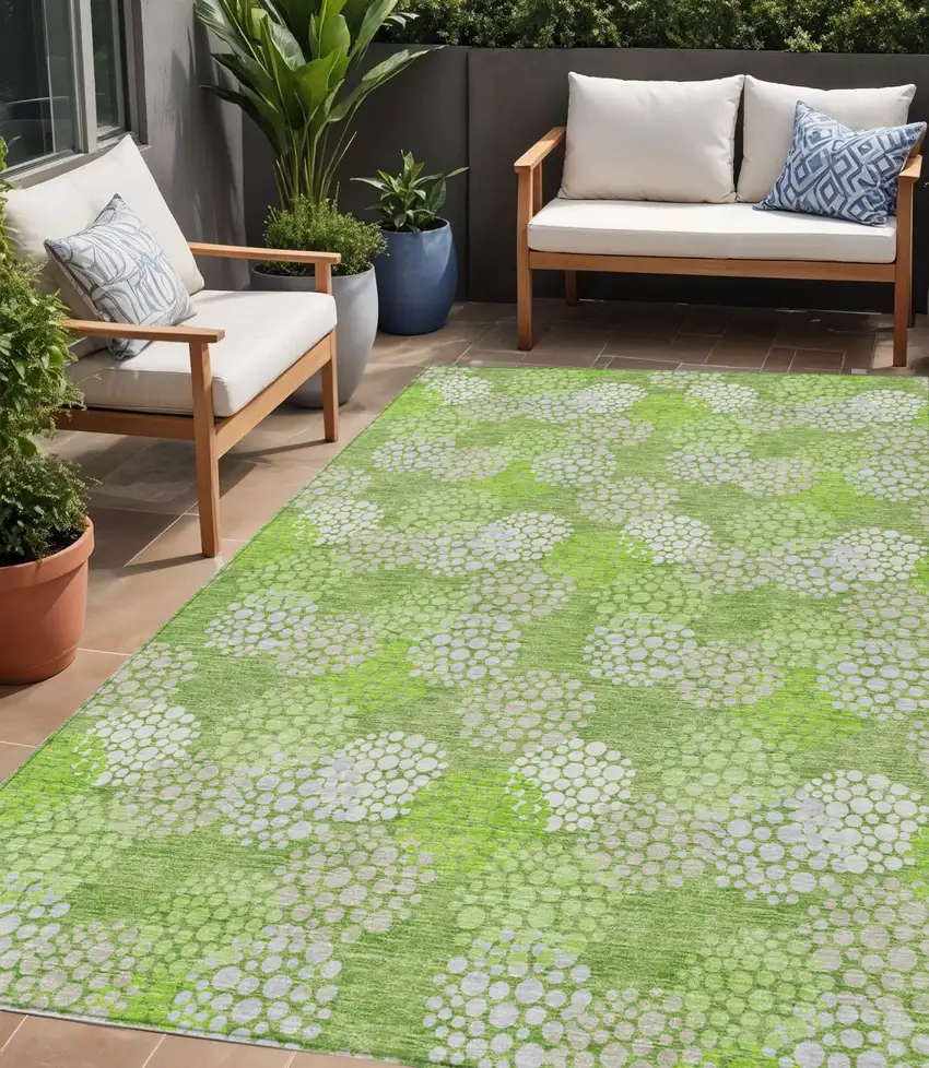 Green Ivory And Gray Polka Dot Washable Indoor Outdoor Area Rug Photo 1