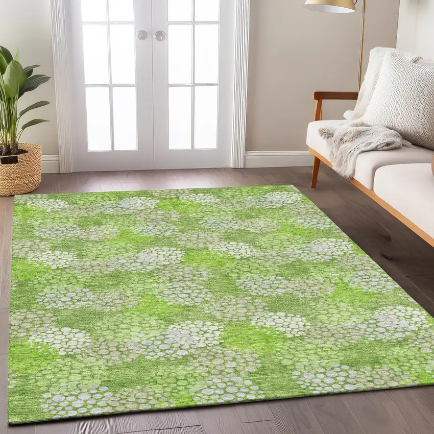 Green Ivory And Gray Polka Dot Washable Indoor Outdoor Area Rug Photo 9
