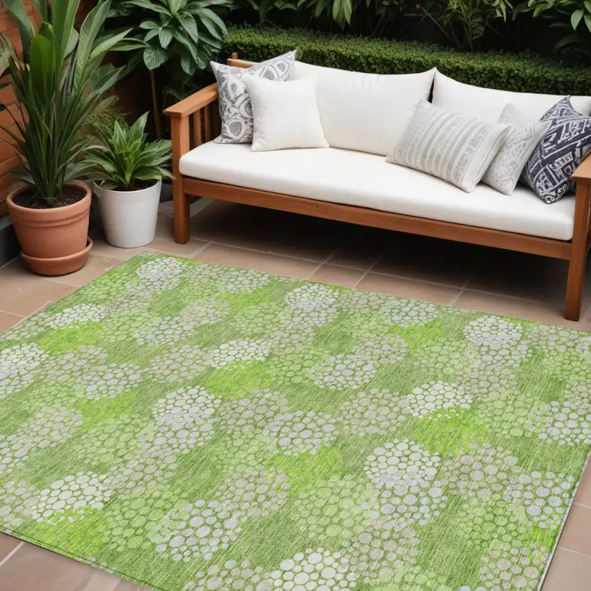 Green Ivory And Gray Polka Dot Washable Indoor Outdoor Area Rug Photo 1