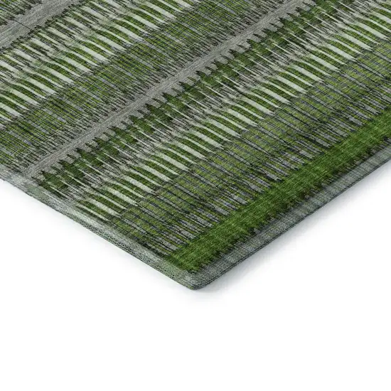 Green Ivory And Gray Striped Washable Area Rug With UV Protection Photo 8