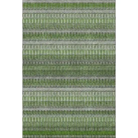 Green Ivory And Gray Striped Washable Area Rug With UV Protection Photo 4