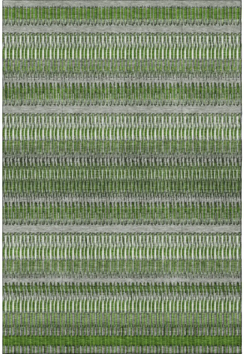 Green Ivory And Gray Striped Washable Area Rug With UV Protection Photo 4