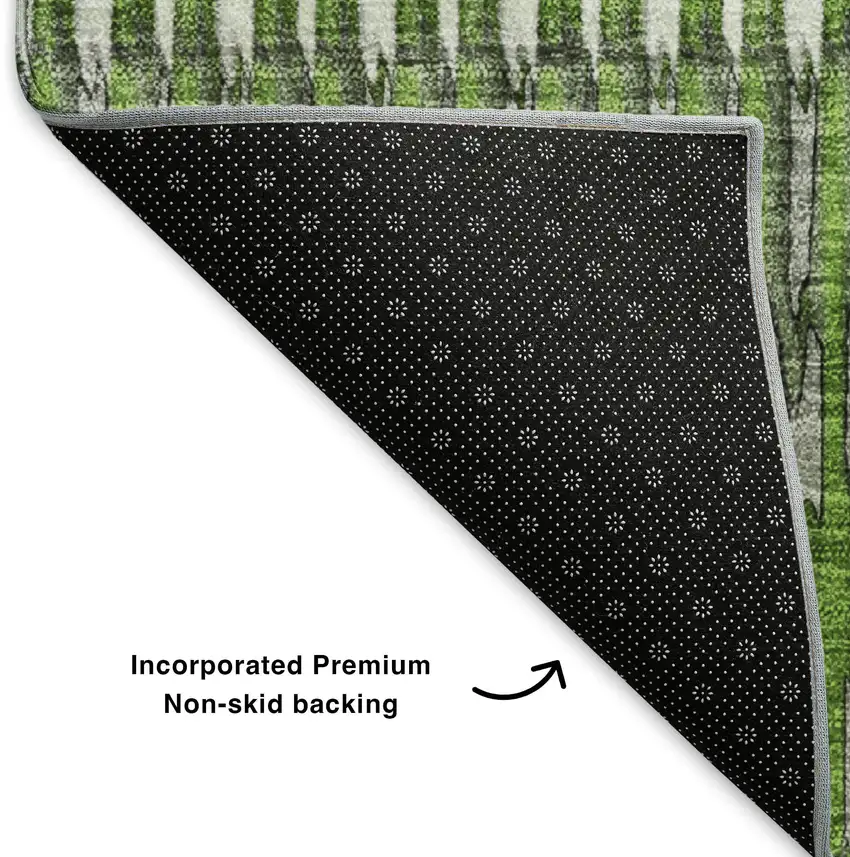 Green Ivory And Gray Striped Washable Area Rug With UV Protection Photo 7