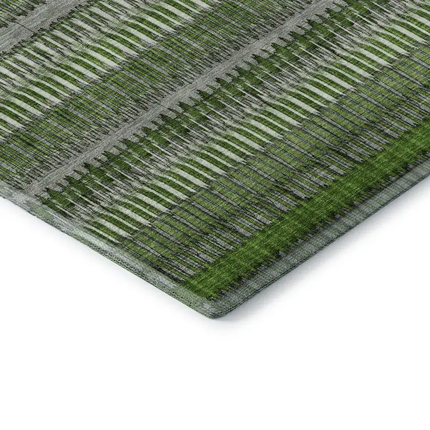 Green Ivory And Gray Striped Washable Area Rug With UV Protection Photo 8