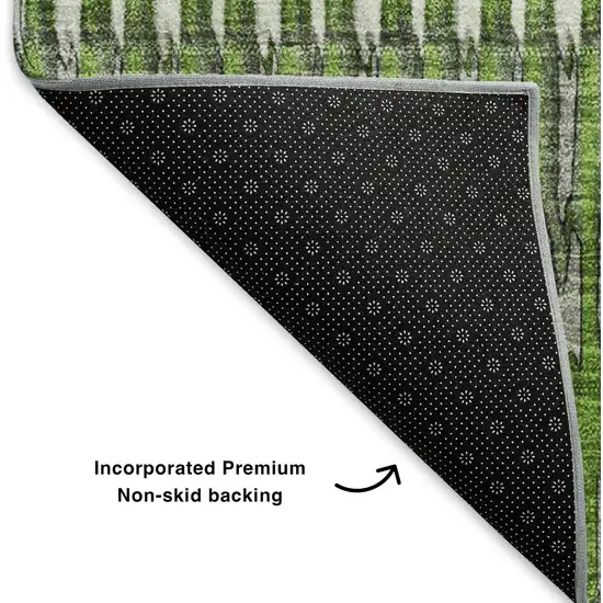 Green Ivory And Gray Striped Washable Area Rug With UV Protection Photo 6