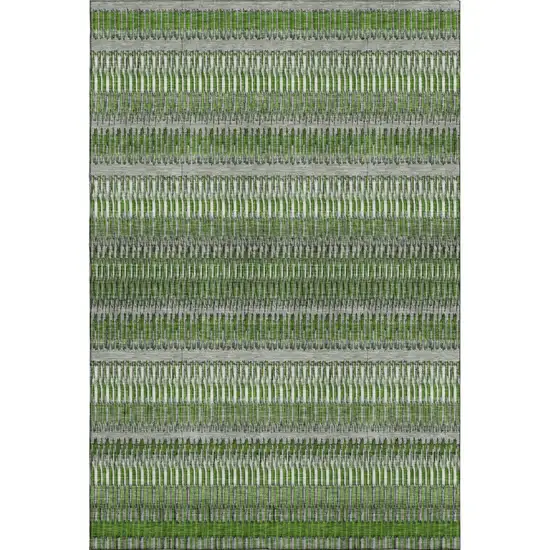 Green Ivory And Gray Striped Washable Area Rug With UV Protection Photo 1