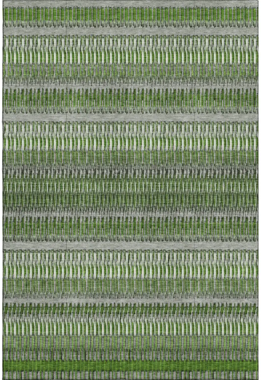 Green Ivory And Gray Striped Washable Area Rug With UV Protection Photo 1