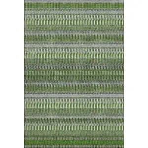 Photo of Green Ivory And Gray Striped Washable Area Rug With UV Protection