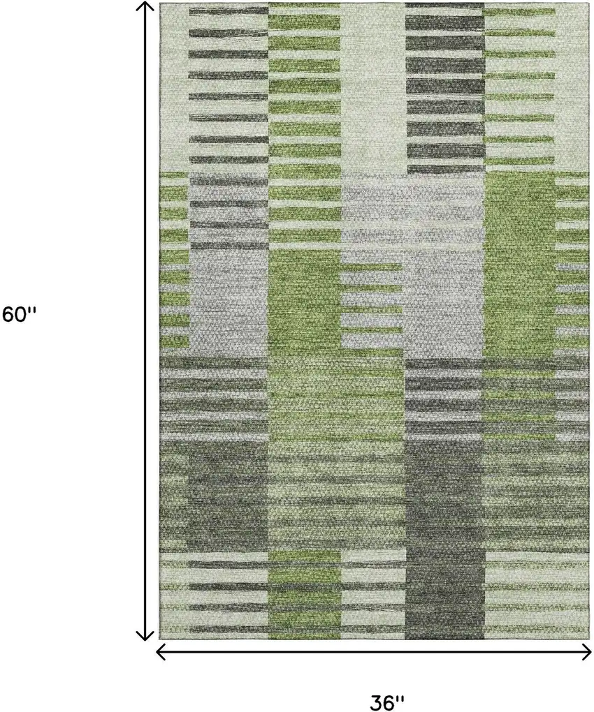 Green Ivory And Gray Striped Washable Area Rug With UV Protection Photo 7