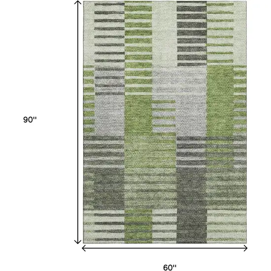 Green Ivory And Gray Striped Washable Area Rug With UV Protection Photo 3