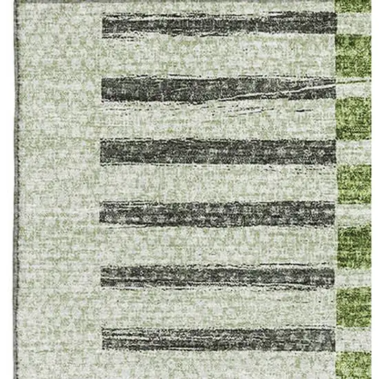 Green Ivory And Gray Striped Washable Area Rug With UV Protection Photo 5