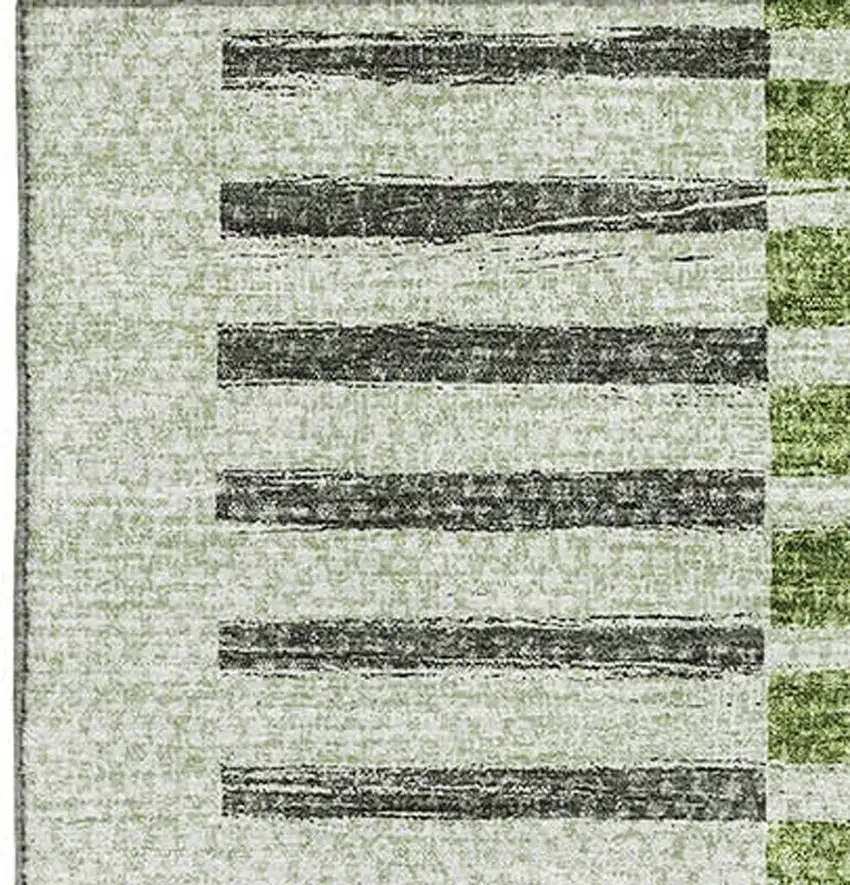 Green Ivory And Gray Striped Washable Area Rug With UV Protection Photo 5