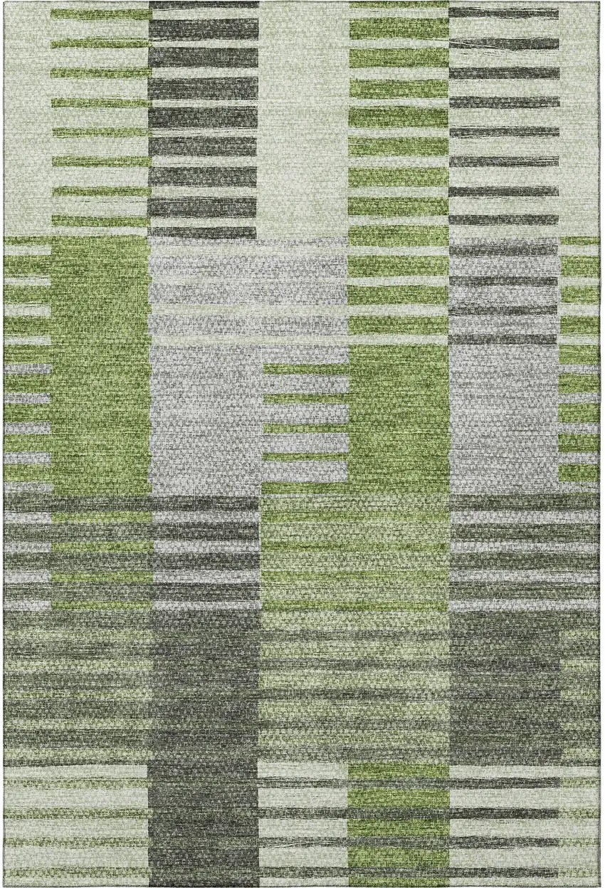 Green Ivory And Gray Striped Washable Area Rug With UV Protection Photo 4