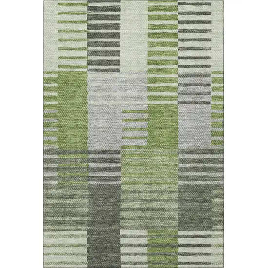 Green Ivory And Gray Striped Washable Area Rug With UV Protection Photo 4