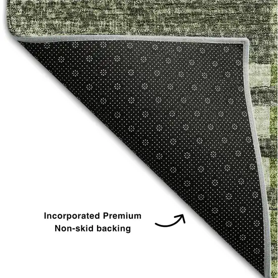 Green Ivory And Gray Striped Washable Area Rug With UV Protection Photo 8