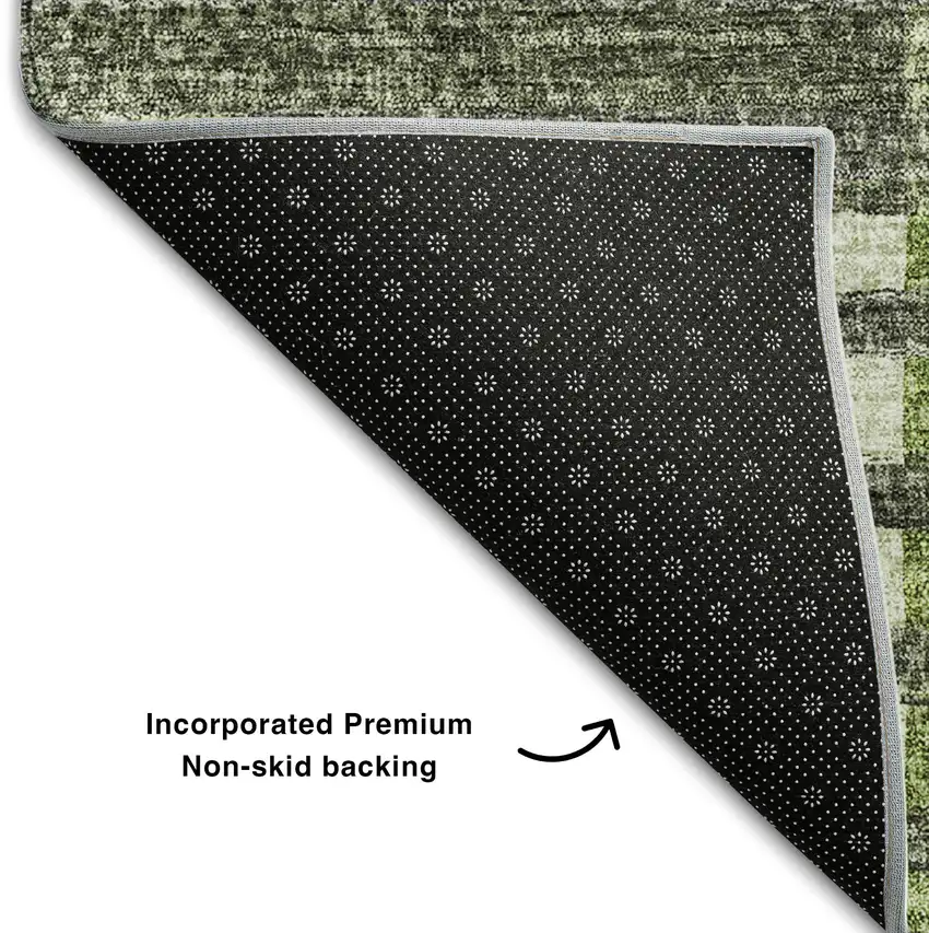 Green Ivory And Gray Striped Washable Area Rug With UV Protection Photo 8