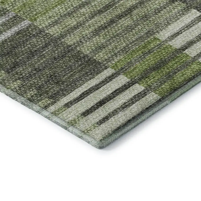 Green Ivory And Gray Striped Washable Area Rug With UV Protection Photo 6